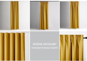 Fabryka Firan Zasłona blackout 90% na taśmie z szarfą 285x250 cm musztardowa Restilo 15