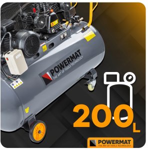 Sprężarka Powermat Kompresor Olejowy 200L 8 bar Sprężarka 400V 650l/min + wąż 9