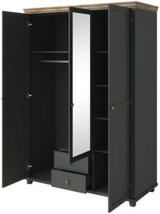 Helvetia Szafa trzydrzwiowa EVORA 3D2S 154cm zielona/dąb lefkas z lustrem HELVETIA 2