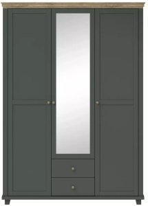 Helvetia Szafa trzydrzwiowa EVORA 3D2S 154cm zielona/dąb lefkas z lustrem HELVETIA 4