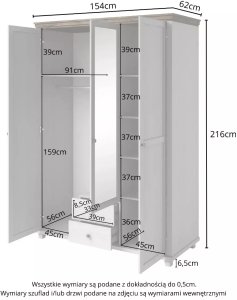 Helvetia Szafa trzydrzwiowa EVORA 3D2S 154cm zielona/dąb lefkas z lustrem HELVETIA 5