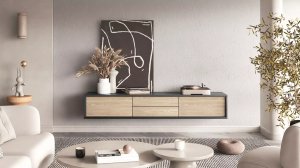 Helvetia Szafka RTV FRIDA 2K2S 180cm antracyt/dąb olejowany HELVETIA 8