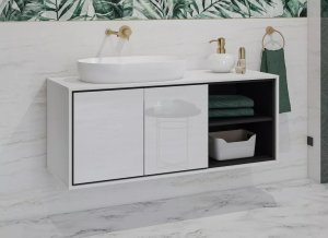 Helvetia Szafka pod umywalkę nablatową GAJA 2D 120cm biały połysk/czarna z regałem HELVETIA 5