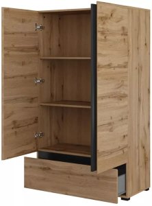 Helvetia Komoda wysoka CROSS 2D1S 89cm dąb wotan/czarna HELVETIA 2