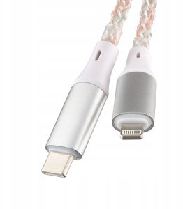 Kabel USB TelForceOne QUALO kabel świecący USB-C-Lightning 1M 3A biało/srebrny QCS-CL-00 2