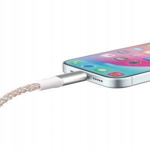Kabel USB TelForceOne QUALO kabel świecący USB-C-Lightning 1M 3A biało/srebrny QCS-CL-00 5