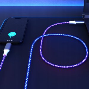 Kabel USB TelForceOne QUALO kabel świecący USB-C-Lightning 1M 3A biało/srebrny QCS-CL-00 7