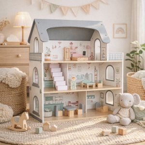 VimToys B70S Drewniany domek lalek taras akcesoria zestaw XXL 7