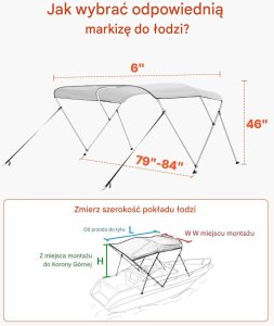 MSW Bimini top 3 łukowe daszek do łodzi jasnoszary wodoodporny UV - torba 4