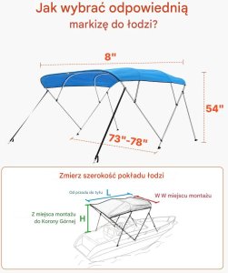 Case4life Duży dach bimini 4 łuki - 600D poliester, aluminiowa rama, wodoodporny, UV 6