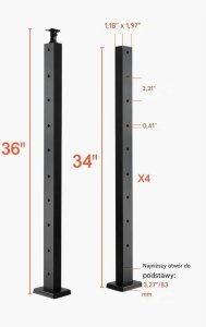 Cavatorta Słupki balustrady liniowej 91 cm stal nierdzewna, otwory montażowe, czarne 2
