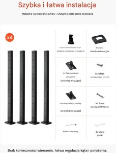 Cavatorta Słupki balustrady liniowej 91 cm stal nierdzewna, otwory montażowe, czarne 3