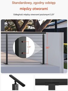 Cavatorta Słupki balustrady liniowej 91 cm stal nierdzewna, otwory montażowe, czarne 6
