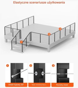 Cavatorta Słupki balustrady liniowej 91 cm stal nierdzewna, otwory montażowe, czarne 7