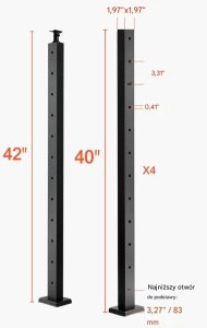 Cavatorta Słupki balustrady linowej 4 szt. stal nierdzewna, otwory montażowe czarne 2