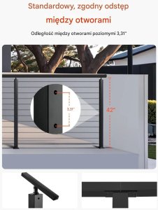 Cavatorta Słupki balustrady linowej 4 szt. stal nierdzewna, otwory montażowe czarne 5
