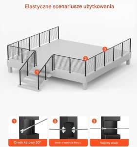 Cavatorta Słupki balustrady linowej 4 szt. stal nierdzewna, otwory montażowe czarne 6