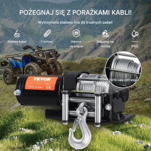 MWB Wyciągarka elektryczna ATV UTV 1814 kg stalowy kabel wodoodporna pilot 5