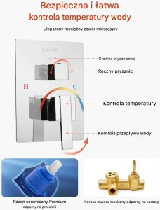 Zestaw prysznicowy YokaHome Zestaw prysznicowy deszczowy 25,4 cm  kwadratowy z baterią ścienny chrom 7