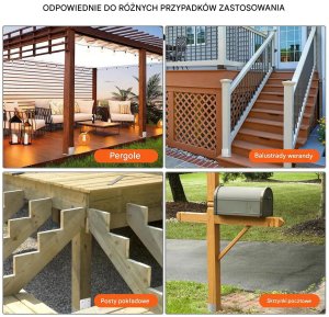 vidaXL Regulowana podstawa słupa 203x203 mm stal nierdzewna 4 szt. do tarasu 6