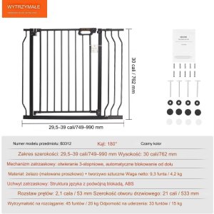 Vevor Bramka ochronna barierka zabezpieczająca drzwi schody 74,999cm czarna 2
