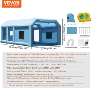 Vevor Nadmuchiwany namiot lakierniczy Kabina lakiernicza samochodowa 10x6,4x4,5m 2