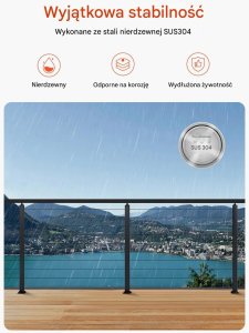 Cavatorta Słupki balustrady linowej 91 cm stal nierdzewna, otwory montażowe, czarne 4