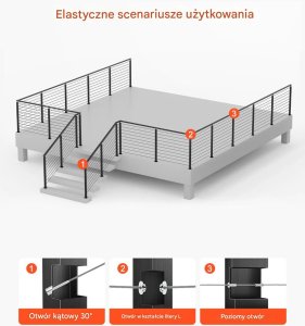 Cavatorta Słupki balustrady linowej 91 cm stal nierdzewna, otwory montażowe, czarne 6