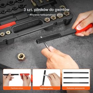 TurboWorks Zestaw do naprawy gwintów 49 elementów UNC UNF metryczne stal hartowana DIY 6