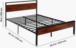 vidaXL Rama łóżka queen metalowa 35cm z drewnem i dużym schowkiem bez skrzyni 2