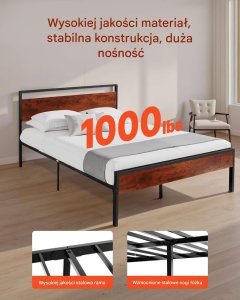 vidaXL Rama łóżka queen metalowa 35cm z drewnem i dużym schowkiem bez skrzyni 3