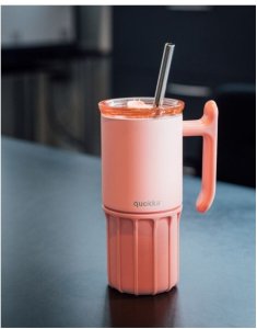 Quokka Umi - Kubek termiczny ze stali nierdzewnej 720 ml ze słomką i silikonową podstawką (Peachy Pink) 2