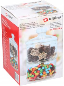 Alpina Alpina - Szklany pojemnik / słój na słodycze 2 poziomowy 16x28 cm 4
