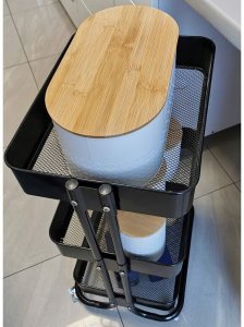 Kontrasto Regał mobilny metalowy 3 półki na kółkach czarny wózek 74 cm 15
