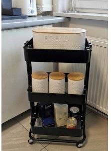 Kontrasto Regał mobilny metalowy 3 półki na kółkach czarny wózek 74 cm 16