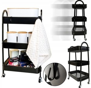 Vevor Wózek metalowy organizer mobilny 3 poziomy blokada kółek 79cm czarny 2