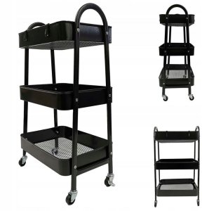 Vevor Wózek metalowy organizer mobilny 3 poziomy blokada kółek 79cm czarny 4