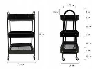 Vevor Wózek metalowy organizer mobilny 3 poziomy blokada kółek 79cm czarny 5
