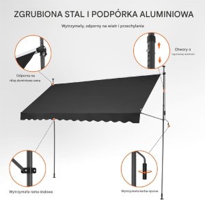 Vevor Markiza Tarasowa 350 x 120 cm z Korbą Ręczną 6