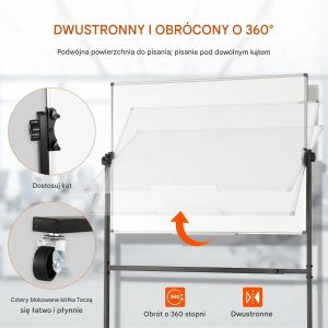 Vevor Tablica suchościeralna magnetyczna 120x80cm dwustronna mobilna na kółkach 3