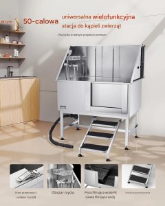 Vevor Wanna groomerska 127 cm stal nierdzewna rampa filtr prysznic drzwi prawe 3