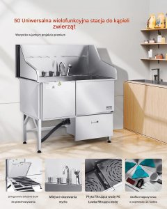 Besco Wanna groomerska 127 cm stal 304 rampa antypoślizgowa szafka drzwi lewe 3