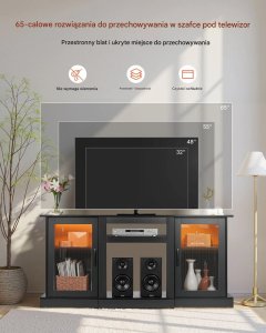 AMD Meble Szafka RTV do 1651mm nowoczesna z podświetleniem LED półki szklane czarna 3