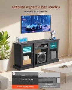 AMD Meble Szafka RTV do 1651mm nowoczesna z podświetleniem LED półki szklane czarna 6