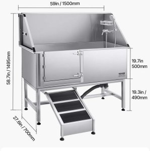 Besco Wanna groomerska 150 cm stal rampa filtr prysznic dozownik drzwi lewe 2