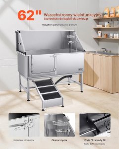 Besco Wanna groomerska 150 cm stal rampa filtr prysznic dozownik drzwi lewe 3