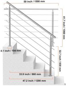 Cavatorta Poręcz schodowa balustrada 150 cm 5 poprzeczek stal nierdzewna zestaw taras 2