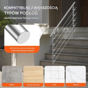 Cavatorta Poręcz schodowa balustrada 150 cm 5 poprzeczek stal nierdzewna zestaw taras 6