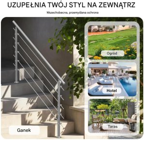 Cavatorta Poręcz schodowa balustrada 150 cm 5 poprzeczek stal nierdzewna zestaw taras 7
