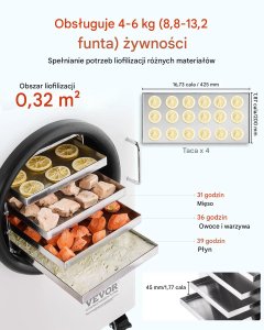 Yoer Liofilizator spożywczy 4-poziomowy z pompą biały  do owoców i mięsa 3